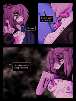 anthro bodily_fluids breasts claws clothed clothing cum cum_in_mouth cum_inside cum_on_breasts dialogue duo female fur genital_fluids hair homeless male male/female nipples red_eyes sad simple_background speech_bubble text topwear wiping_cum ponporio homeless_dog the_suit_(ponporio) canid canine mammal 3:4 absurd_res comic digital_media_(artwork) english_text hi_res