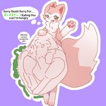 anthro belly belly_outline big_belly body_outline duo female fur huge_belly hyper hyper_belly outline pink_body pink_fur smile solo_focus text vore white_outline liwenenix chikn_nuggit milkshek_(chikn_nuggit) slushi_(chikn_nuggit) canid canine fox mammal 1:1 english_text hi_res