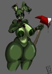 2023 animatronic anthro areola axe big_breasts black_sclera blood bodily_fluids breasts crossgender digital_media_(artwork) female fingers fire_axe five_nights_at_freddy's five_nights_at_freddy's_3 genitals gesture ggez2341 green_areola green_body green_nipples grey_background hi_res holding_axe holding_object huge_breasts lactating lagomorph leporid looking_at_viewer machine mammal milk mtf_crossgender navel nipples notched_ear nude one_ear_up pussy rabbit robot scar scottgames sharp_teeth shush simple_background smile solo springtrap_(fnaf) teeth thick_thighs white_eyes wide_hips wire