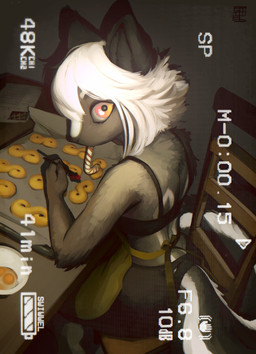 anthro candy_cane_in_mouth clothed clothed_female clothing cookie female female_anthro food hair holding_object looking_at_viewer midriff solo white_hair swiwwel mammal mephitid skunk 2025 absurd_res digital_media_(artwork) hi_res