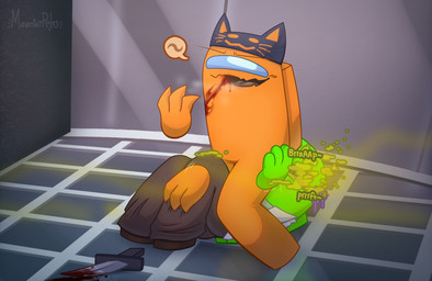 blood bodily_fluids duo fart fart_cloud farting_on_another farting_on_face gassy green_body knife male male/male onomatopoeia orange_body sadism smelly sound_effects text moonietrules among_us innersloth crewmate_(among_us) ginger(moonietrules) impostor_(among_us) lime(moonietrules) humanoid hi_res