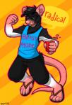 alcohol anthro beverage bottomwear clothed clothing eyewear food footwear fur hair holding_object male open_mouth pants sandals shirt shoes simple_background smile solo solo_cup sunglasses tank_top teeth text tongue topwear white_body white_fur xiamtheferret brodent mammal murid murine rat rodent english_text