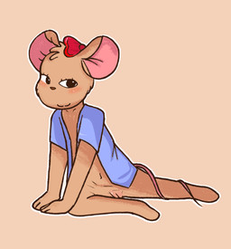 anthro blush bottomless bow_ribbon brown_body brown_fur cheek_tuft clothed clothing coat coat_only facial_tuft female fur genitals navel partially_clothed presenting round_ears seductive sitting smile solo tail tail_coil topwear topwear_only tuft vulva young young_anthro young_female nodeb disney the_great_mouse_detective olivia_flaversham mammal mouse murid murine rodent