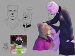 anthro blush brown_body clothed clothing duo eyewear glasses humanoid_hands male male/male oral purple_body text cazii_mora unicorn_wars padre_(unicorn_wars) sargento_caricias bear mammal 2023 4:3 hi_res spanish_text translation_request