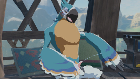 animal_genitalia anthro beak blue_body bodily_fluids cum cumshot ejaculation erection feathers genital_fluids genital_slit genitals half-closed_eyes looking_pleasured male masturbation narrowed_eyes nude penile penile_masturbation penis pillow slit_penis smile solo tapering_penis wings yellow_eyes furryfamine20 breath_of_the_wild nintendo the_legend_of_zelda kass_(tloz) avian bird rito 16:9 3d_(artwork) digital_media_(artwork) hi_res widescreen