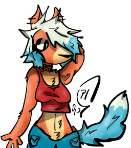 anthro armpit_hair body_hair calm choker clothed clothing ear_piercing ears_up female fluffy fluffy_tail hair jewelry makeup necklace piercing short_hair solo tail rudlex2 canid canine canis coyote mammal trans_(lore) trans_man_(lore)