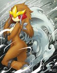 anthro breasts brown_body brown_butt brown_fur butt female fur grey_body grey_pawpads hair looking_at_viewer mane mane_hair pawpads red_eyes solo rilex_lenov nintendo pokemon entei generation_2_pokemon legendary_pokemon pokemon_(species) 2021