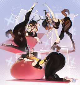anthro arched_back ass_up ball bent_over big_breasts big_butt bottomwear breast_squish breasts butt clothing cloven_hooves countershade_accent curvy_figure exercise_ball female flexible fur hanging_breasts hooves legs_together multiple_poses pants pose solo spread_legs spreading squish stretching suggestive_pose tail thick_thighs tight_bottomwear tight_clothing tight_pants wide_hips yellow_body yellow_fur yoga yoga_mat yoga_pants ulitochka zahra_(airheart) antelope bovid gazelle mammal hi_res
