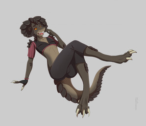 anthro arm_spikes bottomwear brown_body brown_scales bulge claws clothing crossed_legs digitigrade fangs femboy finger_claws fingerless_gloves gloves handwear horn leaning leaning_backward male pants pupils red_eyes scales shoulder_spikes simple_background slit_pupils solo spikes spikes_(anatomy) teeth tight_bottomwear tight_clothing tight_pants toe_claws tommysamash fallout microsoft ashe_colter deathclaw reptile scalie absurd_res hi_res