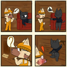 ambiguous_gender anthro butt clothing collar duo eyewear femboy fishing_rod fur glasses hat headgear headwear hoodie male male/male rear_view tail topwear kirathelost webfishing canid canine canis cyclops domestic_cat domestic_dog felid feline felis mammal 1:1 comic hi_res