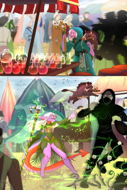 action_pose action_scene detailed_background druid femboy hero magic magic_user magic_wand male market_placement medieval medieval_architecture medieval_fantasy pose purple_body shortstack thick_thighs tribal_spellcaster ambysweetdragon dungeons_and_dragons hasbro wizards_of_the_coast kobold mammal scalie suid suine sus_(pig) wild_boar 2:3 absurd_res comic hi_res