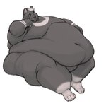 anthro arm_rolls belly belly_rolls big_belly big_cheeks black_body black_fur chubby_cheeks fat_rolls fur leg_rolls male markings moobs morbidly_obese obese obese_male overweight overweight_male solo striped_markings stripes thick_thighs yasano cephy felid mammal pantherine 1:1 hi_res