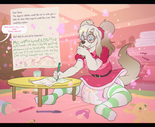 5_fingers ageplay anthro baby_bottle belt blue_eyes brown_nose christmas_tree clothing crayon diaper dress eyewear female fingers fur glasses gradient_fur grey_body grey_fur holidays infantilism legwear letter nursery pacifier pattern_clothing pattern_legwear pattern_thigh_highs pigtails plant plushie roleplay solo striped_clothing striped_legwear striped_thigh_highs stripes sucking tail tail_motion tailwag thigh_highs thumb_suck tree bubblepuppers christmas canid canine canis domestic_dog mammal 2025 digital_media_(artwork) hi_res