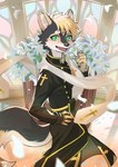 anthro black_clothing clothed clothing fingers flower green_eyes kemono male open_mouth open_smile plant smile solo tail kun_blackcat matches_(matches_uwu) canid canine canis domestic_dog mammal shiba_inu spitz absurd_res hi_res