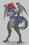 2017 after_transformation anthro breasts claws cleavage clothed clothing dragon female fin hair hi_res mythological_creature mythological_scalie mythology non-mammal_breasts partially_clothed red_hair scalie simple_background snout solo surprise tail thatweirdguyjosh torn_clothing wings