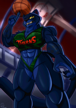 abs anthro ball basketball basketball_(ball) basketball_hoop biceps big_breasts breasts clothed clothing female fur looking_at_viewer low-angle_view markings melanistic muscular muscular_anthro muscular_female simple_background solo spots spotted_body standing tail teeth text text_on_clothing text_on_topwear thick_thighs topwear underwear rodolfoslime goat_(movie) sony_corporation sony_pictures jett_fillmore felid leopard mammal pantherine absurd_res digital_media_(artwork) hi_res