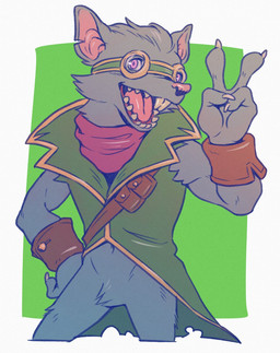 anthro belt bracelet buckteeth claws clothing eyewear featureless_crotch fur gesture goggles gradient gradient_fur green_background grey_body grey_fur hand_gesture hand_on_hip happy jewelry kerchief looking_at_viewer male notched_ear open_mouth open_smile pink_eyes pose sharp_teeth simple_background smile smiling_at_viewer solo teeth tongue topwear torn_clothing v_sign vest sunspotfish league_of_legends riot_games tencent twitch_(lol) mammal murid murine rat rodent 2017 alternate_version_at_source hi_res