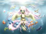 4:3 blush bubble cutie_mark equid equine feathered_wings feathers female fish fluttershy_(mlp) friendship_is_magic fur green_eyes hair hasbro hi_res long_hair looking_at_viewer mammal marine mlpanon my_little_pony mythological_creature mythological_equine mythology pegasus pink_hair solo theformlpganon water wings yellow_body yellow_feathers yellow_fur