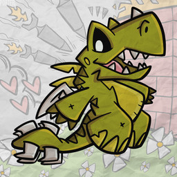 anthro black_sclera claws fangs flower green_body green_scales heart_symbol horn looking_at_viewer male open_mouth open_smile plant rocket scales sharp_teeth smile solo spiked_tail spikes spikes_(anatomy) striped_body striped_scales stripes stylized tail teeth tongue white_eyes wings porter_(artist) joe_ledbetter motion_city_soundtrack wrecks_(joe_ledbetter) dinosaur prehistoric_species reptile scalie 1:1 2025 hi_res