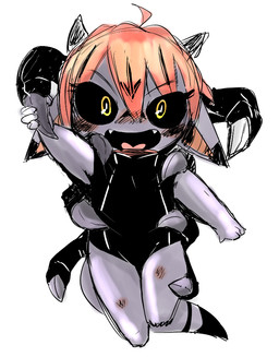 black_sclera blush female grey_body grey_skin hair horn open_mouth red_hair simple_background solo white_background yellow_eyes doneru arachnid arthropod spider 2015