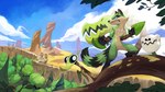 angry anthro cloud day detailed_background female group leaf plant rock tree garrett_hanna rivals_of_aether maypul mammal procyonid raccoon hi_res official_art