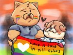 anthro duo heart_symbol lgbt_pride male male/male muscular muscular_male one_eye_closed pride_color_flag pride_colors size_difference slightly_chubby smiley_face text ugly-rat15508 dogs_in_space netflix jerry_(dogs_in_space) loaf_(dogs_in_space) bulldog canid canine canis chow_chow domestic_dog mammal mastiff molosser spitz english_text