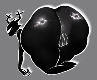anthro antlers anus aura bent_over big_butt black_antlers black_anus black_body black_fur black_vulva butt butt_focus featureless_feet feet female floating fur genitals grey_background horn huge_butt huge_thighs simple_background solo thick_thighs vulva prisonsong03 deltarune undertale_(series) roaring_knight unknown_species 2025 absurd_res hi_res