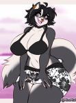 anthro big_breasts black_hair breasts cleavage clothed clothing curvy_figure ear_piercing ear_ring facial_piercing female fur hair nose_piercing nose_ring piercing ring_piercing solo thick_thighs voluptuous wide_hips missmixi canid canine mammal hi_res