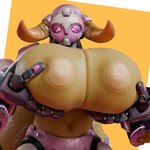 breast_squeeze breasts cleavage clothed clothing female holding_breast horn machine simple_background smile squeezing touching_breast water wet wet_body koofey blizzard_entertainment overwatch orisa_(overwatch) omnic robot taur 1:1 3d_(artwork) blender_(artwork) digital_media_(artwork) hi_res watermark