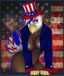 5_fingers american_flag anthro areola arm_support beak big_breasts biped black_eyebrows blue_body blue_feathers breasts brown_body brown_feathers canton claws clothed clothing curvy_figure extended_arms eyebrows eyelashes feathers female finger_claws fingers fireworks flag flag_background forward_arm_support hat headgear headwear holidays hourglass_figure multicolored_body multicolored_feathers nipple_slip nipples non-mammal_breasts non-mammal_nipples open_clothing open_topwear pattern_clothing pattern_hat pattern_headgear pattern_headwear pink_areola pink_nipples pose print_clothing print_hat print_headgear print_headwear red_claws scuted_arms scutes simple_background solo star star_clothing star_headwear star_on_body star_pattern star_polygon star_print star_print_hat tail tail_feathers text thick_thighs top_hat topwear united_states_of_america white_body white_feathers wide_hips yellow_beak thehuntingwolf 4th_of_july liberty_(thehuntingwolf) accipitrid accipitriform avian bald_eagle bird eagle sea_eagle 2021 absurd_res dated digital_media_(artwork) hi_res pinup shaded signature url watermark