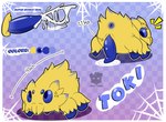 anus blue_eyes blue_penis bodily_fluids butt cum cumshot ejaculation erection feral fur genital_fluids genitals male nude penis simple_background solo sticky text yellow_body yellow_fur woofington_gator nintendo pokemon toki_(woofington_gator) arachnid arthropod generation_5_pokemon joltik pokemon_(species) spider digital_media_(artwork) english_text hi_res model_sheet
