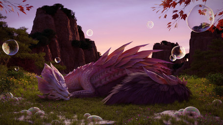 ambiguous_gender bubble detailed_background eyes_closed feral foam fur grass hair lying mountain on_front outside photorealism plant realistic resting scales sleeping soap soap_bubbles solo sunset tail teeth tree ivorylagiacrus capcom monster_hunter leviathan_(mh) mizutsune scalie 16:9 3d_(artwork) 4k absurd_res blender_(artwork) digital_media_(artwork) hi_res widescreen