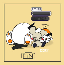 anthro belly big_belly bodily_fluids border cum duo female gameplay_mechanics genital_fluids gui health_bar huge_belly male text white_body yellow_border drawcat13 nintendo pokemon amira_o'neil cinderace generation_7_pokemon generation_8_pokemon mimikyu pokemon_(species) hi_res spanish_text