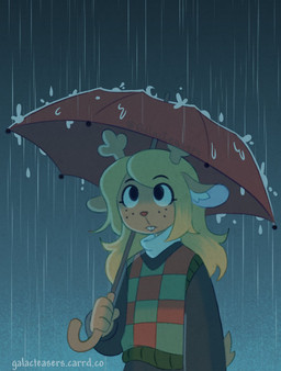 anthro blonde_hair female hair outside raining solo umbrella galacteasers deltarune undertale_(series) noelle_holiday deer mammal new_world_deer reindeer 2025 hi_res