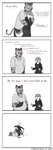 absurd_res angry anthro black_and_white canisfidelis clothing comic digital_media_(artwork) duo embrace english_text felid hi_res hoodie hug humor kick lizard male male/male mammal monochrome okami_tokage pantherine reptile scalie text tiger topwear vrock