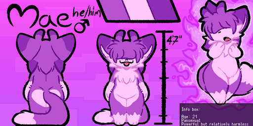 3_toes ambiguous_gender antennae_(anatomy) big_butt black_nose blep butt butt_heart casual_nudity closed_smile color_swatch dipstick_antennae dipstick_ears dipstick_tail ear_markings featureless_crotch feet fingers fluffy fluffy_chest fur gender_symbol gloves_(marking) hair hair_bun hair_over_eyes happy height male_symbol markings mouth_closed multicolored_antennae multicolored_ears nude open_mouth pink_tongue pronouns purple_background purple_body purple_fur purple_hair short simple_background slightly_chubby slightly_chubby_ambiguous smile snaggle_tooth solo standing stated_adult stated_age stated_pansexuality stated_sexuality symbol tail tail_markings text thick_thighs toes tongue tongue_out wide_hips soarfloh mae_(soarfloh) felid mammal 2:1 aliasing binary_drawing character_name digital_drawing_(artwork) digital_media_(artwork) english_text flat_colors model_sheet multiple_images male_(lore)