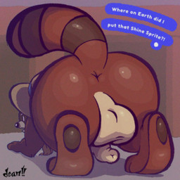 all_fours anthro anus backsack balls big_balls big_butt butt clothing dialogue foreskin genitals hat headgear headwear humanoid_genitalia humanoid_penis long_foreskin male penis slightly_chubby solo text unretracted_foreskin deanafterdark mario_bros nintendo super_mario_sunshine canid canine mammal raccoon_(super_mario_sunshine) raccoon_dog tanuki 1:1 2025 english_text hi_res