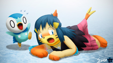 3_fingers 3_toes alternate_species blue_hair bodily_fluids bottomwear clothing crying duo fangs feet female fingers forked_tail hair male male/female on_ground shrinking size_transformation skirt surprised tail tears teeth toes transformation unusual_anatomy unusual_tail sento_(pixiv) nintendo pokemon dawn_(pokemon) pokemon_trainer avian bird buizel generation_4_pokemon mammal penguin piplup pokemon_(species) 16:9 2012 widescreen