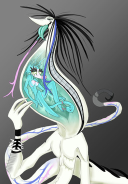 anthro bent_ear black_hair blue_arms blue_body blue_breasts blue_ears blue_flesh blue_hair blue_hands blue_insides blue_legs blue_neck blue_tongue bracelet breast_augmentation_scar breasts duo eye_bags facial_piercing female female_prey forked_tongue green_pupils hair hand_on_neck internal jewelry long_ears long_nose looking_at_viewer male male/female male_pred mastectomy_scar mouth_on_neck nipples nose_piercing nude piercing pink_hair pink_nipples pink_scar pink_tongue pointy_nose pupils scar severed_body_part severed_head simple_background smile soft_vore spiked_bracelet spikes spiky_hair tail tail_mouth tongue tongue_out unusual_anatomy unusual_insides unusual_tail vein vore white_body white_face white_fingers white_hands x_eyes plentyofsoup angelo_(plentyofsoup) virmit_(plentyofsoup) alien hybrid mammal scalie undead digital_media_(artwork) hi_res nonbinary_(lore) trans_(lore) trans_man_(lore)