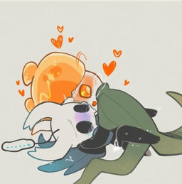 ambiguous_gender ambiguous_penetration black_body black_eyes blue_cloak blue_clothing blush bodily_fluids cloak cloak_only clothing cum duo forced from_front_position genital_fluids glowing glowing_eyes green_cloak green_clothing happy heart_symbol horn kneeling leaking_cum looking_pleasured lying lying_on_another male male/ambiguous missionary_position on_back open_mouth orange_eyes orgasm penetration pinned pinned_to_ground rape scared sex spread_legs spreading sweat thrusting tremble_spikes chacodoodle hollow_knight_(franchise) team_cherry broken_vessel_(hollow_knight) the_knight_(hollow_knight) arthropod infected_(species) vessel_(species) hi_res