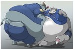 anthro back_fat back_hump barazoku belly belly_overhang belly_squish belly_to_belly big_belly big_butt big_hump bloated butt clothed clothing dessert doughnut duo fat_hump fat_rolls fatty_humps food fur grey_body grey_fur hooves horn huge_belly huge_butt huge_hump hump humped_back hyper hyper_belly hyper_butt male male/male morbidly_obese morbidly_obese_anthro morbidly_obese_male obese obese_anthro obese_male overweight overweight_anthro overweight_male pastry pawpads paws police police_officer potbelly round_body squish swollen tail weight_gain hectorthewolf disney zootopia chief_bogo bovid bovine canid canine canis cape_buffalo mammal wolf bhm