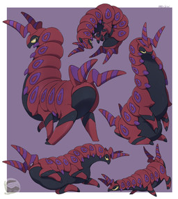 ambiguous_gender black_body feral logo lying multiple_poses on_side pose red_body simple_background sitting solo text walking yellow_eyes mochiri nintendo pokemon generation_5_pokemon pokemon_(species) scolipede 2025 absurd_res artist_logo artist_name cel_shading digital_drawing_(artwork) digital_media_(artwork) hi_res multiple_images shaded