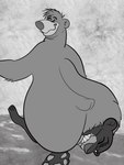 angry anthro big_butt butt clenched_teeth duo eye_contact facesitting feral fur huge_butt looking_at_another male one_eye_closed pinned_by_butt sitting_on_another smile teeth elfox691 disney the_jungle_book bagheera_(jungle_book) baloo bear felid mammal pantherine sloth_bear ursine absurd_res greyscale hi_res monochrome story_at_source