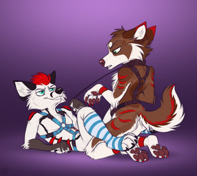 anthro bdsm brown_pawpads butt claws clothing collar duo eye_contact fur hair harness kneeling leash leash_pull leashed_collar legwear looking_at_another lying male male/male multicolored_body multicolored_fur on_back pattern_clothing pattern_legwear pattern_stockings pawpads petplay roleplay short_hair snout stockings striped_clothing striped_legwear striped_stockings stripes tail mimi-fox canid canine fox mammal colored colored_sketch digital_drawing_(artwork) digital_media_(artwork) flat_colors hi_res sketch