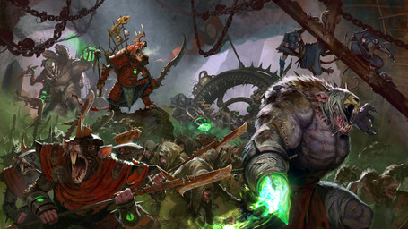 ambiguous_gender angry anthro armor bandage blue_clothing bodily_fluids bone buckteeth chain climbing clothing crystal dagger flag fur grey_body grey_fur group holding_dagger holding_melee_weapon holding_object holding_polearm holding_spear holding_weapon hood male melee_weapon open_mouth polearm red_armor red_clothing saliva sharp_teeth skull smoke spear standing tail teeth weapon whiskers diego_gisbert_llorens total_war:_warhammer warhammer_(franchise) mammal rodent skaven 16:9 2017 absurd_res digital_media_(artwork) hi_res official_art widescreen