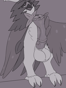 animal_genitalia animal_penis balls big_balls big_penis equine_genitalia equine_penis genitals huge_balls huge_penis male mismatched_genitalia mismatched_penis penis solo vein conditional_dnp vanzard nintendo pokemon decidueye generation_7_pokemon pokemon_(species) 3:4 absurd_res hi_res monochrome