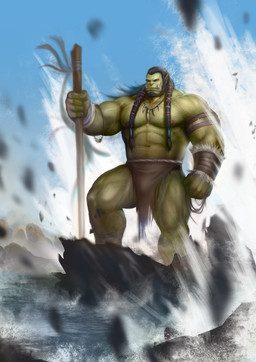 abs bottomwear clothing green_body green_skin loincloth male muscular muscular_humanoid muscular_male nipples pecs solo ylnzei blizzard_entertainment warcraft thrall_(warcraft) humanoid orc absurd_res hi_res