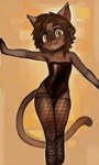 anthro bite biting_lip brown_body brown_fur brown_hair clothing female fishnet_stockings flat_chested fur hair leotard looking_at_viewer solo tail tight_clothing yellow_eyes gatoasti domestic_cat felid feline felis mammal hi_res