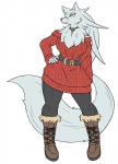 anthro belt big_breasts big_tail boots breasts clothed clothing collar female footwear fur hair hand_on_hip inner_ear_fluff long_hair long_tail looking_at_viewer muscular muscular_anthro muscular_female shoes simple_background solo standing sweater tail topwear tuft white_background wide_hips rakkuguy velvela canid canine canis mammal wolf hi_res