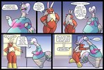 anthro bandage big_butt blaziken butt comic dialogue duo easter english_text fake_ears fake_rabbit_ears feathers female game_freak generation_3_pokemon generation_6_pokemon goodra hi_res holidays huge_butt juniper_(potoobrigham) kiwi_(potoobrigham) multicolored_body multicolored_feathers nintendo pokemon pokemon_(species) potoobrigham purple_body red_body red_feathers speech_bubble tail tail_feathers text thick_thighs wide_hips window wrappings yellow_body yellow_feathers
